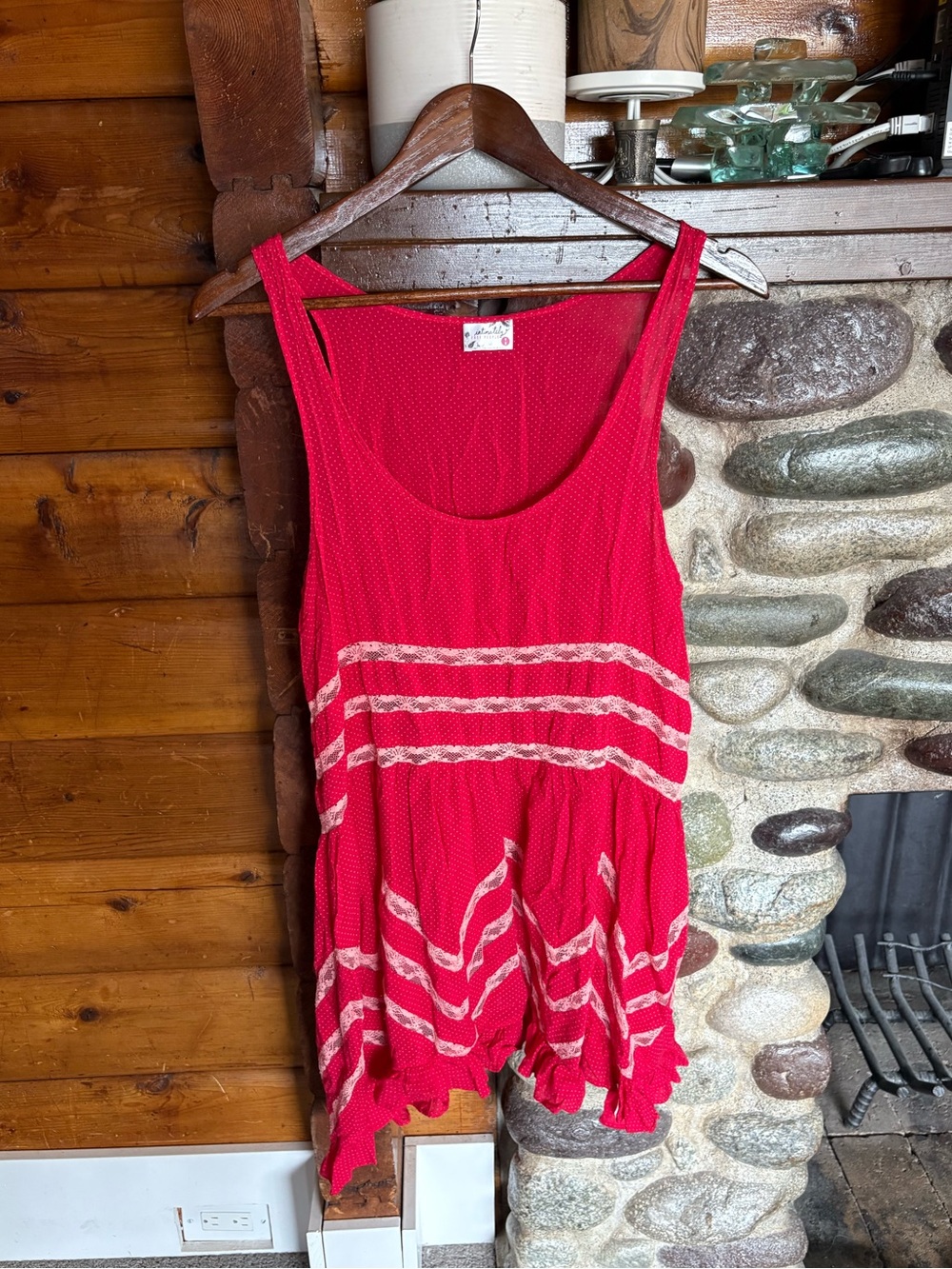 Intimately Free People Voile & Lace Trapeze Slip Dress M Polka Dot